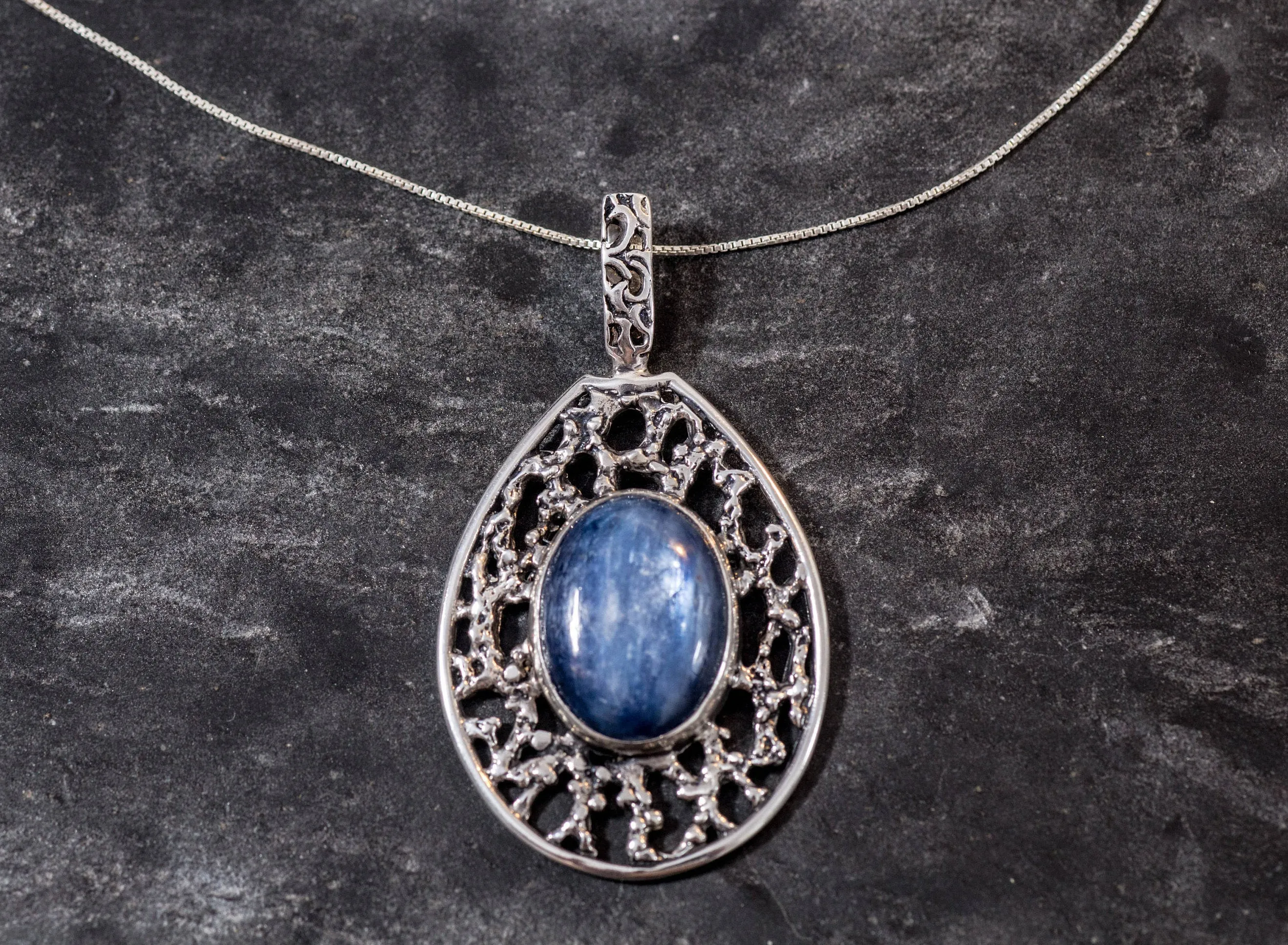 Kyanite Pendant - Large Kyanite Necklace - Blue Statement Necklace