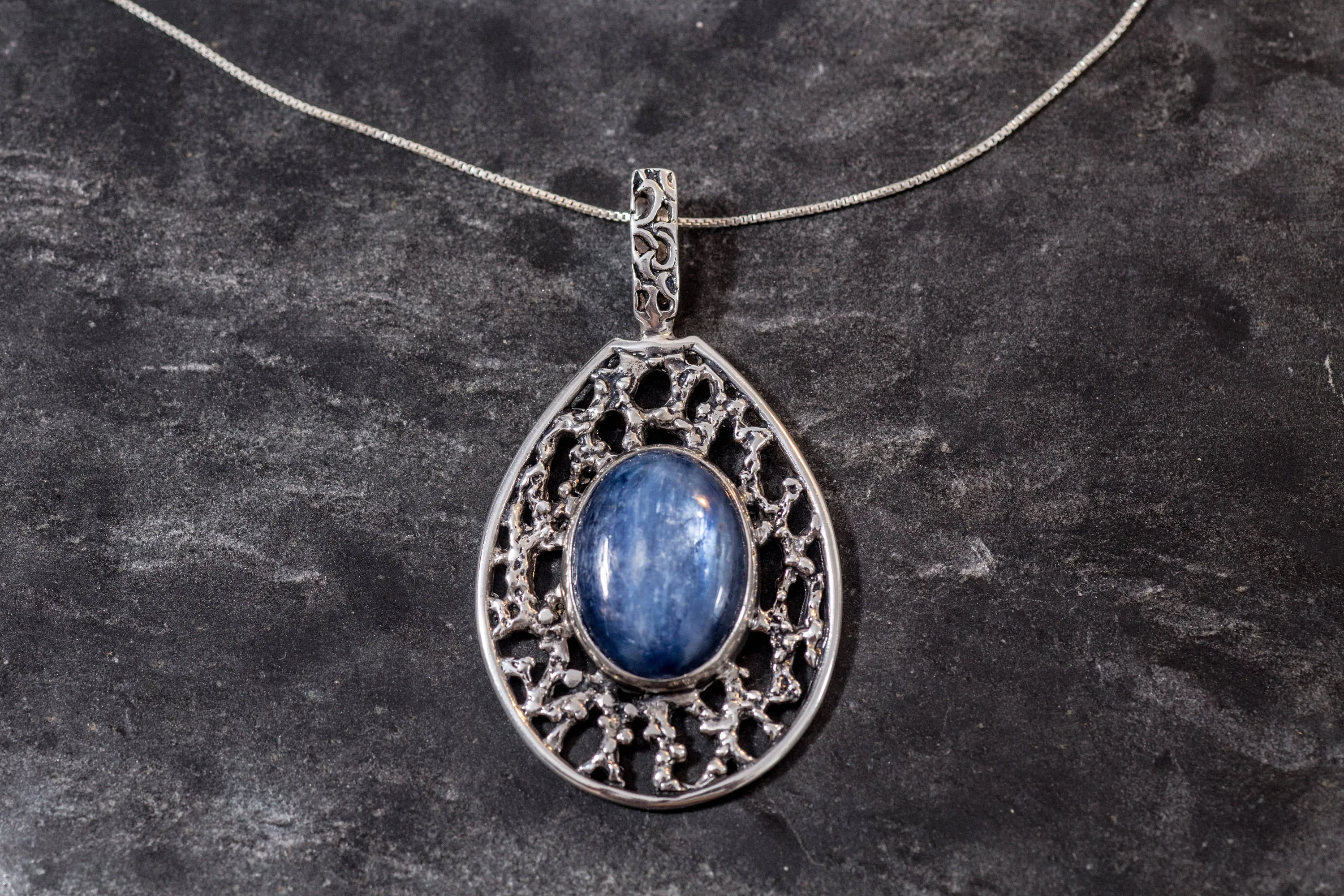 Kyanite Pendant - Large Kyanite Necklace - Blue Statement Necklace