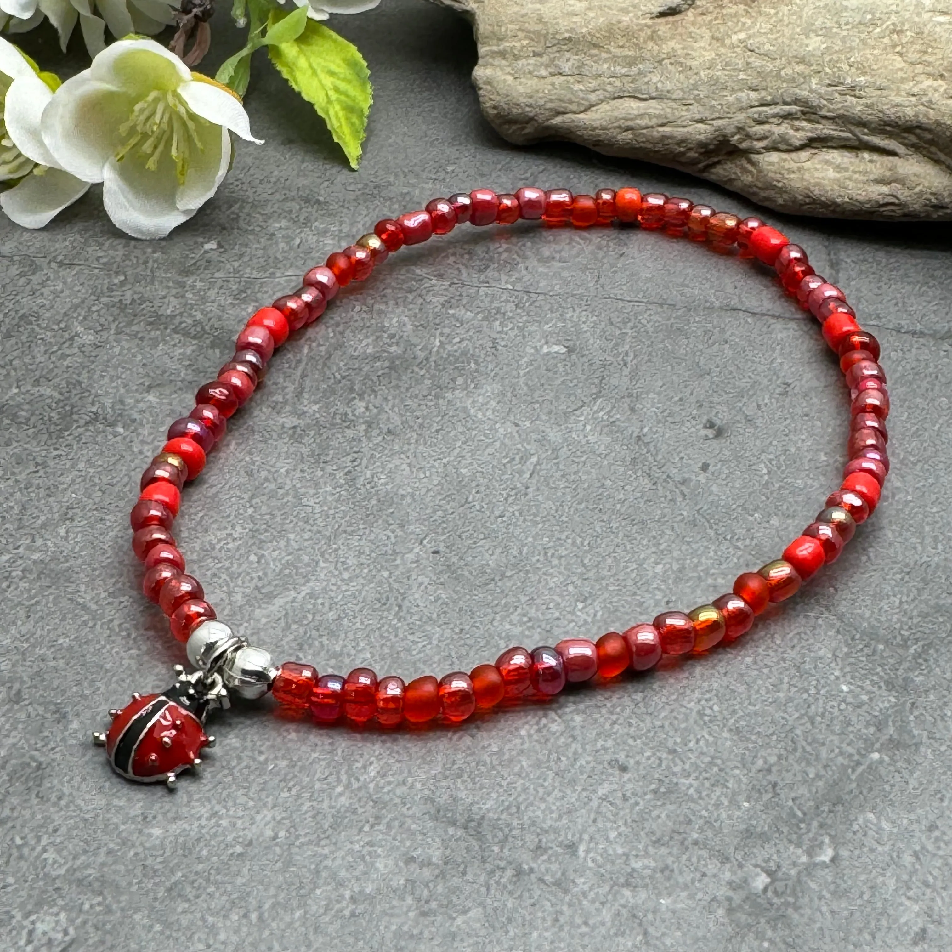 Ladybird Seed Bead Anklet - Colour Choice