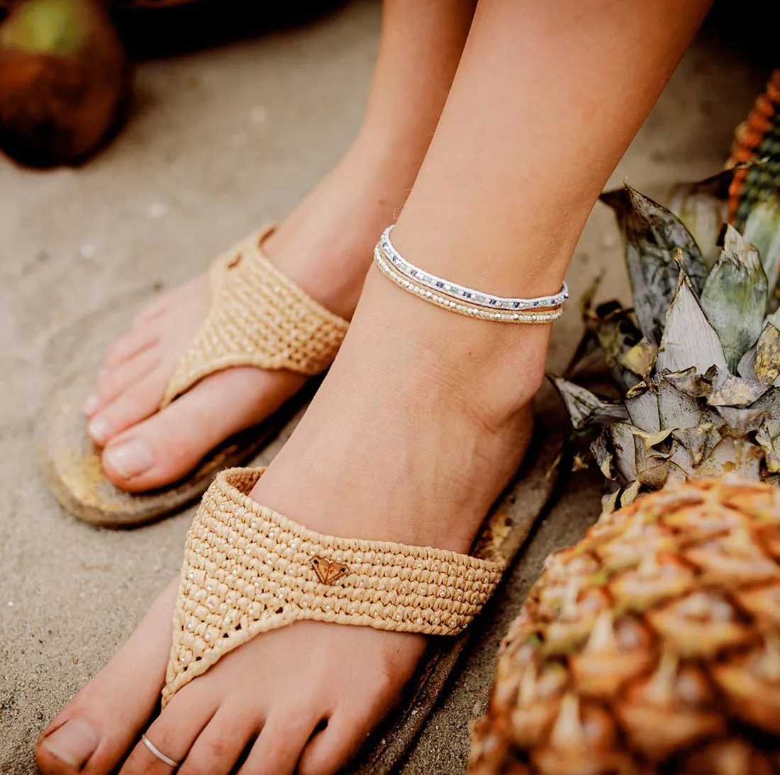 Lotus and Luna Seed Bead Anklets