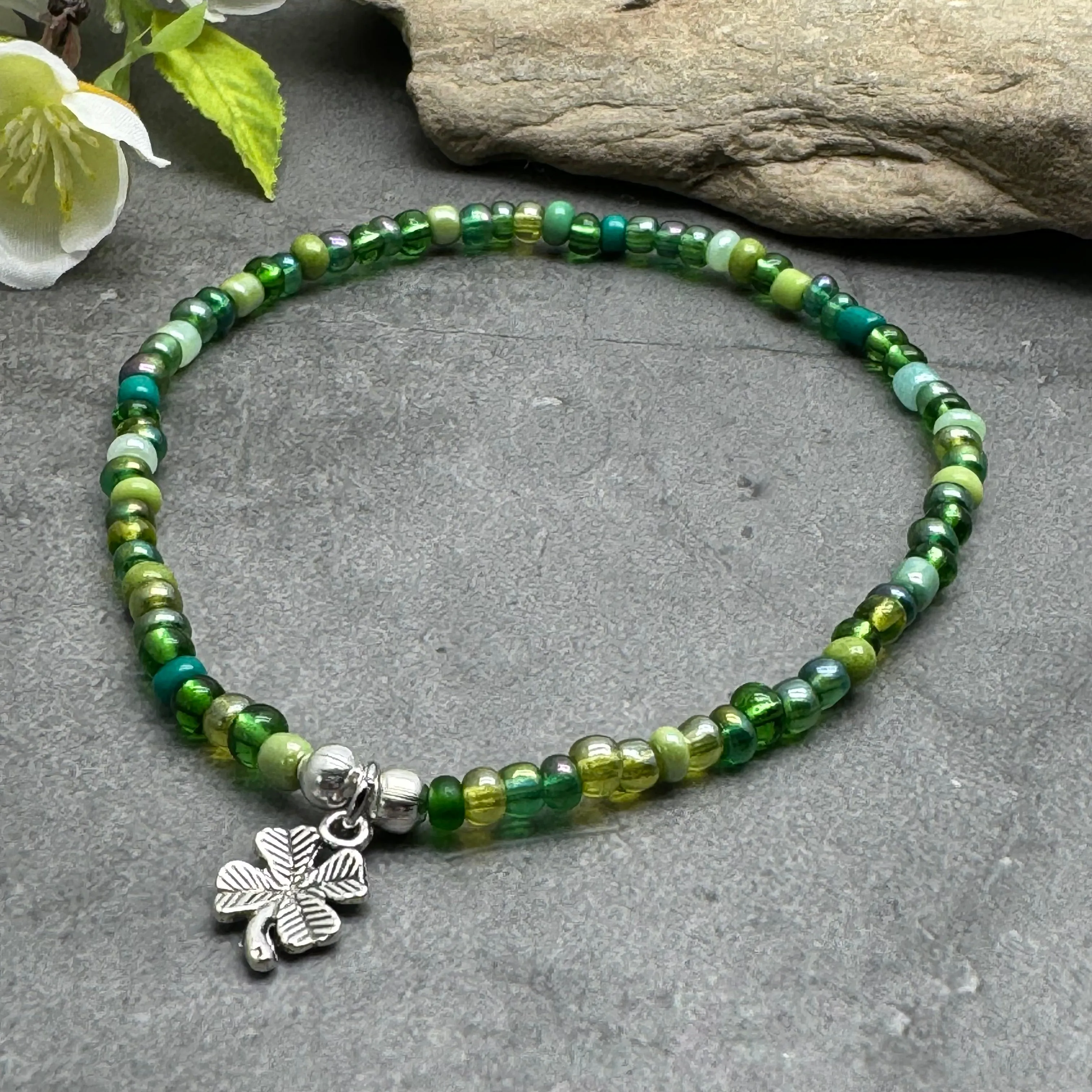 Lucky Clover Seed Bead Anklet - Colour Choice