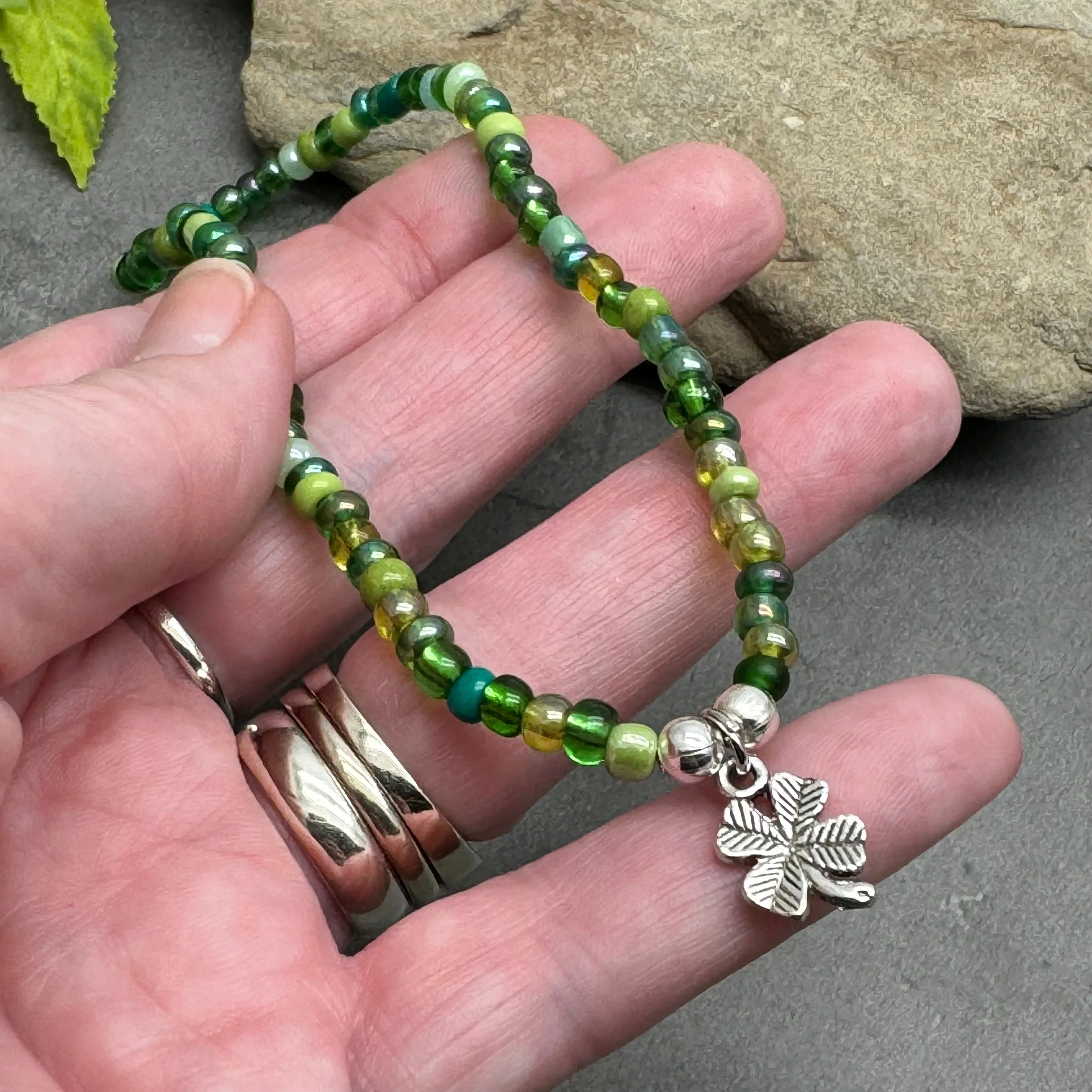 Lucky Clover Seed Bead Anklet - Colour Choice