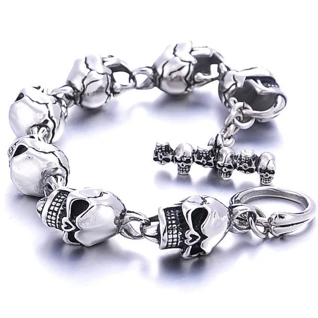 Men Bracelet Jewelry 1PC Men 316L Stainless Steel 7 Skulls Gothic Punk Bracelet For Boyfriend & Girlfriend Accessories Gift