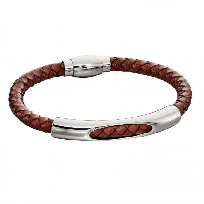 Mens Woven Brown Leather Magnetic Clasp Bracelet B5280