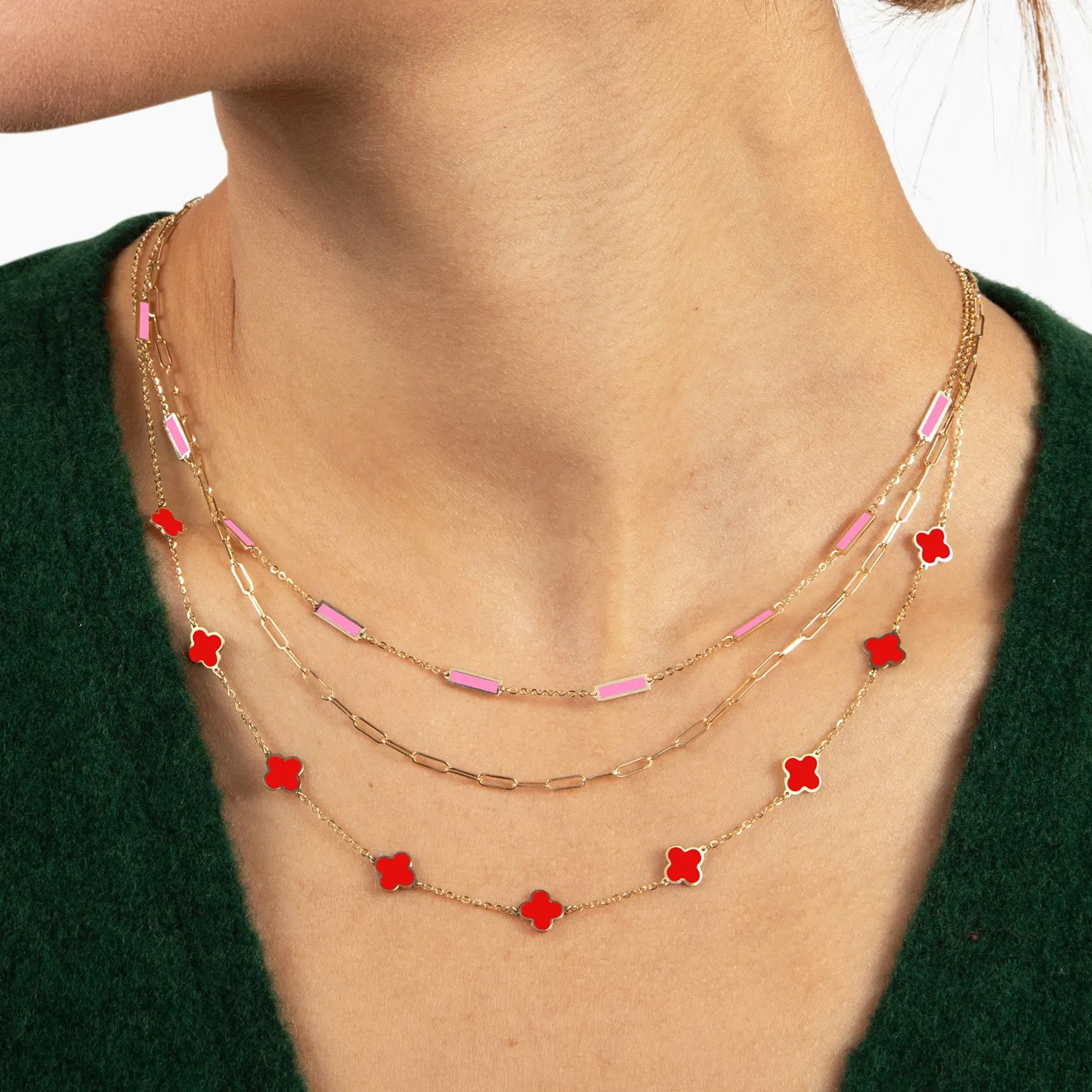 Mini Coral Clover Necklace