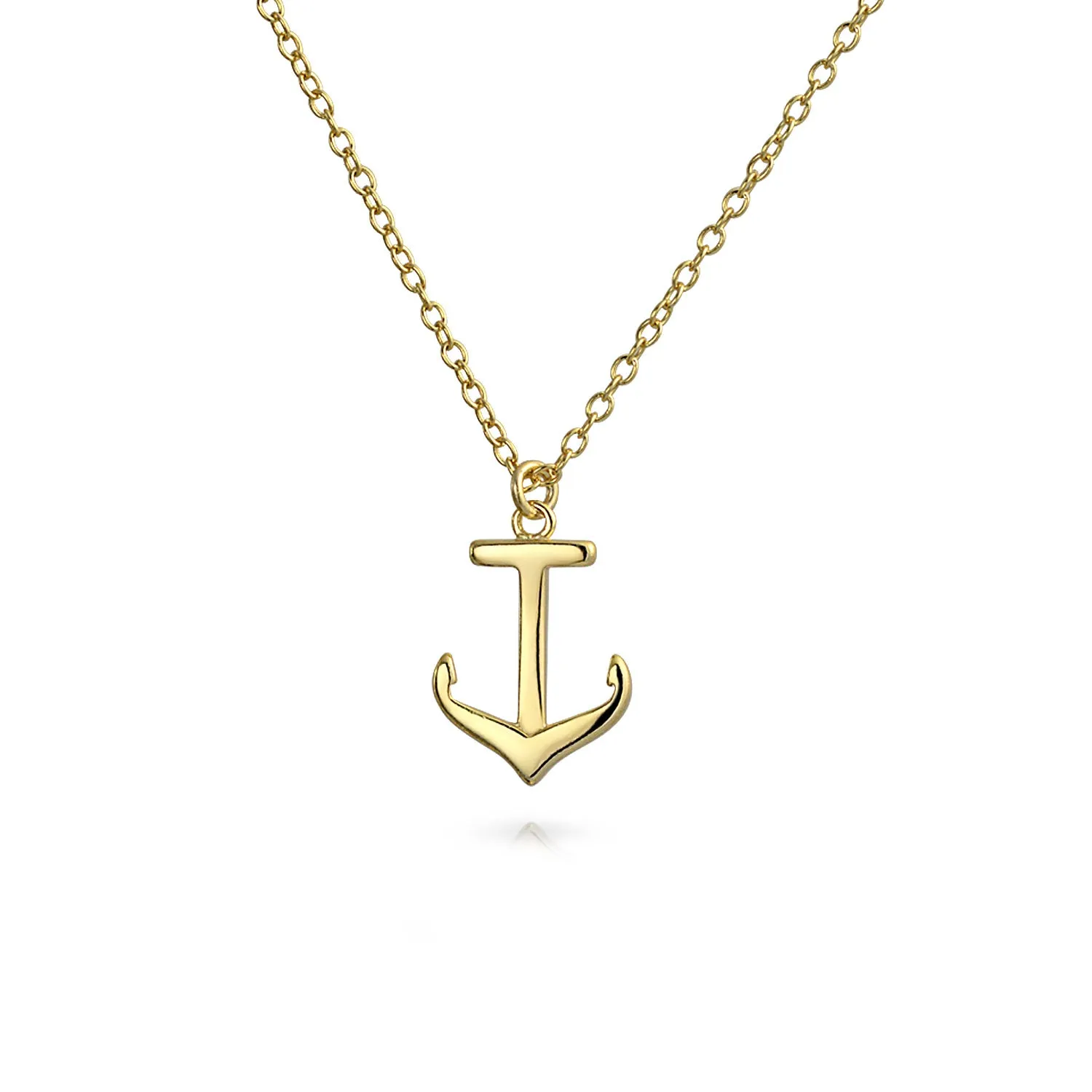 Minimalist Nautical Boat Anchor Pendant Necklace 14K Gold Plated Silver 16"