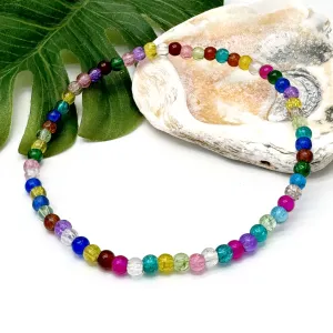 Multi-Colour Crackle Glass Bead Summer Anklet