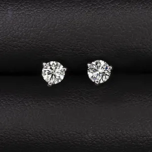 NATURAL DIAMOND STUD EARRINGS 1/2ct ROUND BRILLIANT CUT 14k WHITE GOLD CLASSIC