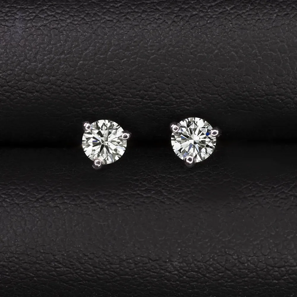 NATURAL DIAMOND STUD EARRINGS 1/2ct ROUND BRILLIANT CUT 14k WHITE GOLD CLASSIC