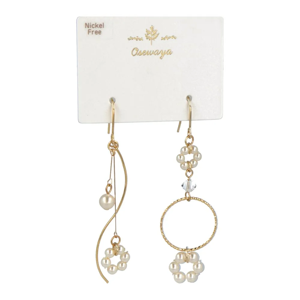 Nostalgic Pearl Flower Mismatch Earrings