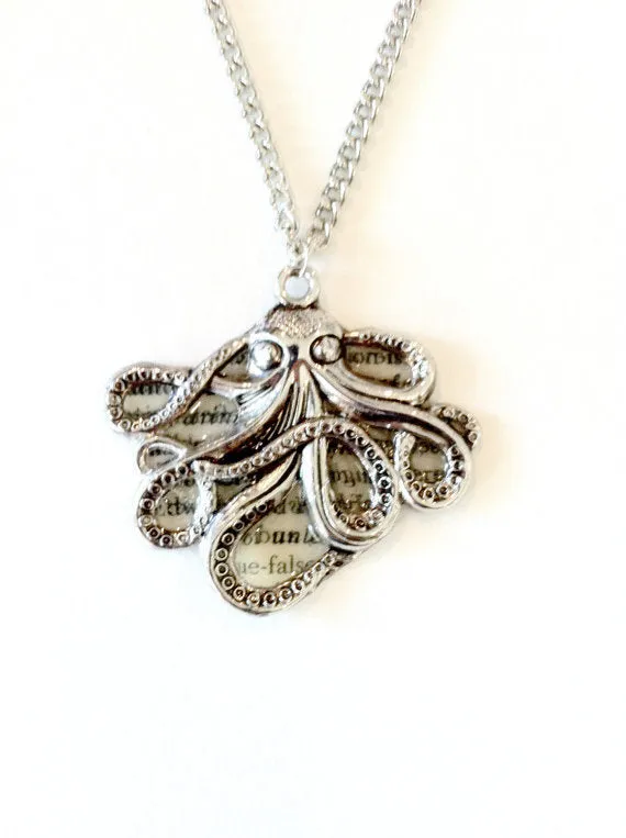 Octopus Text Necklace Silver