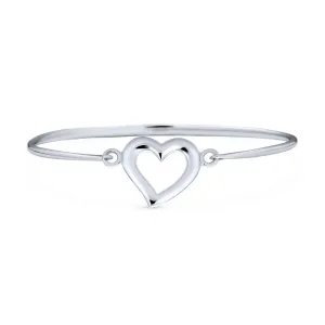 Open Heart Bangle Bracelet, Shiny Polished Hinge, Sterling Silver Stacking Piece