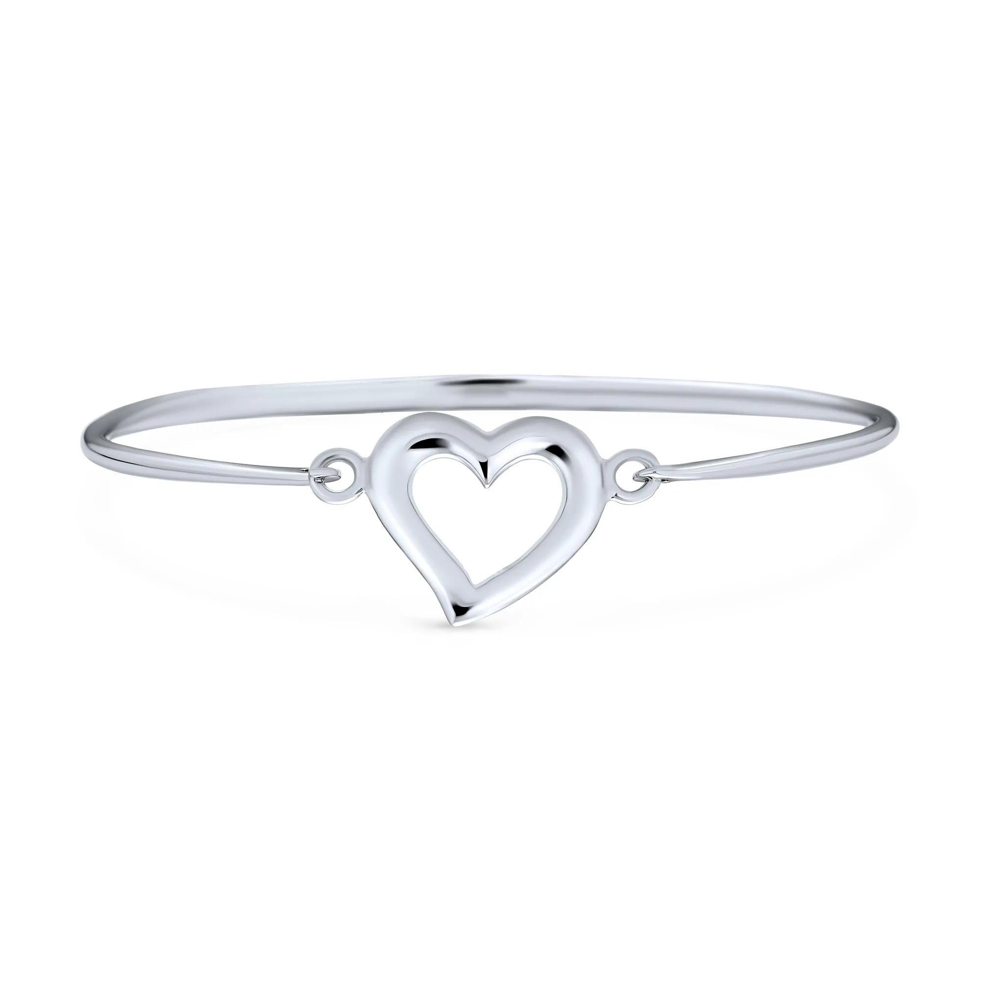 Open Heart Bangle Bracelet, Shiny Polished Hinge, Sterling Silver Stacking Piece