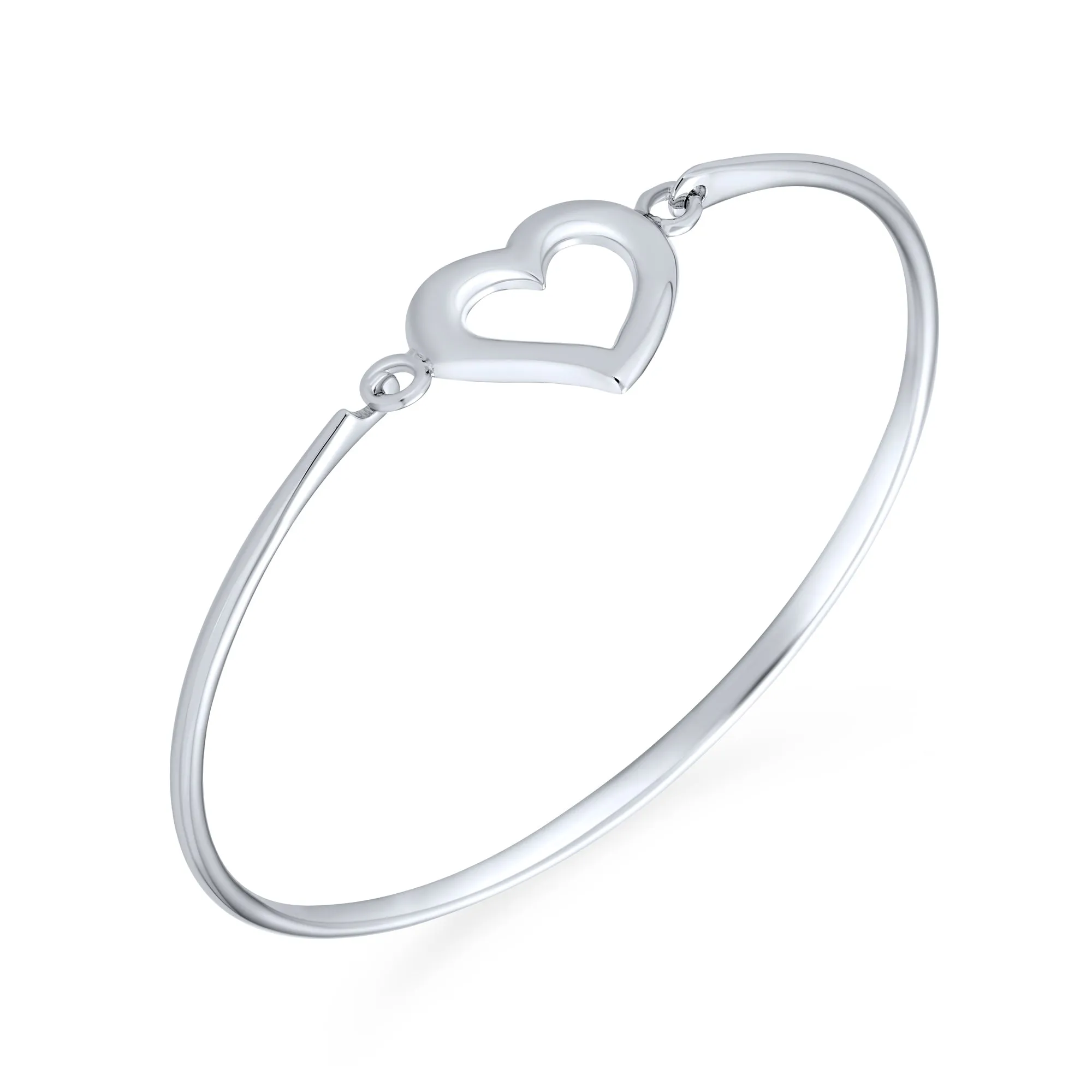 Open Heart Bangle Bracelet, Shiny Polished Hinge, Sterling Silver Stacking Piece