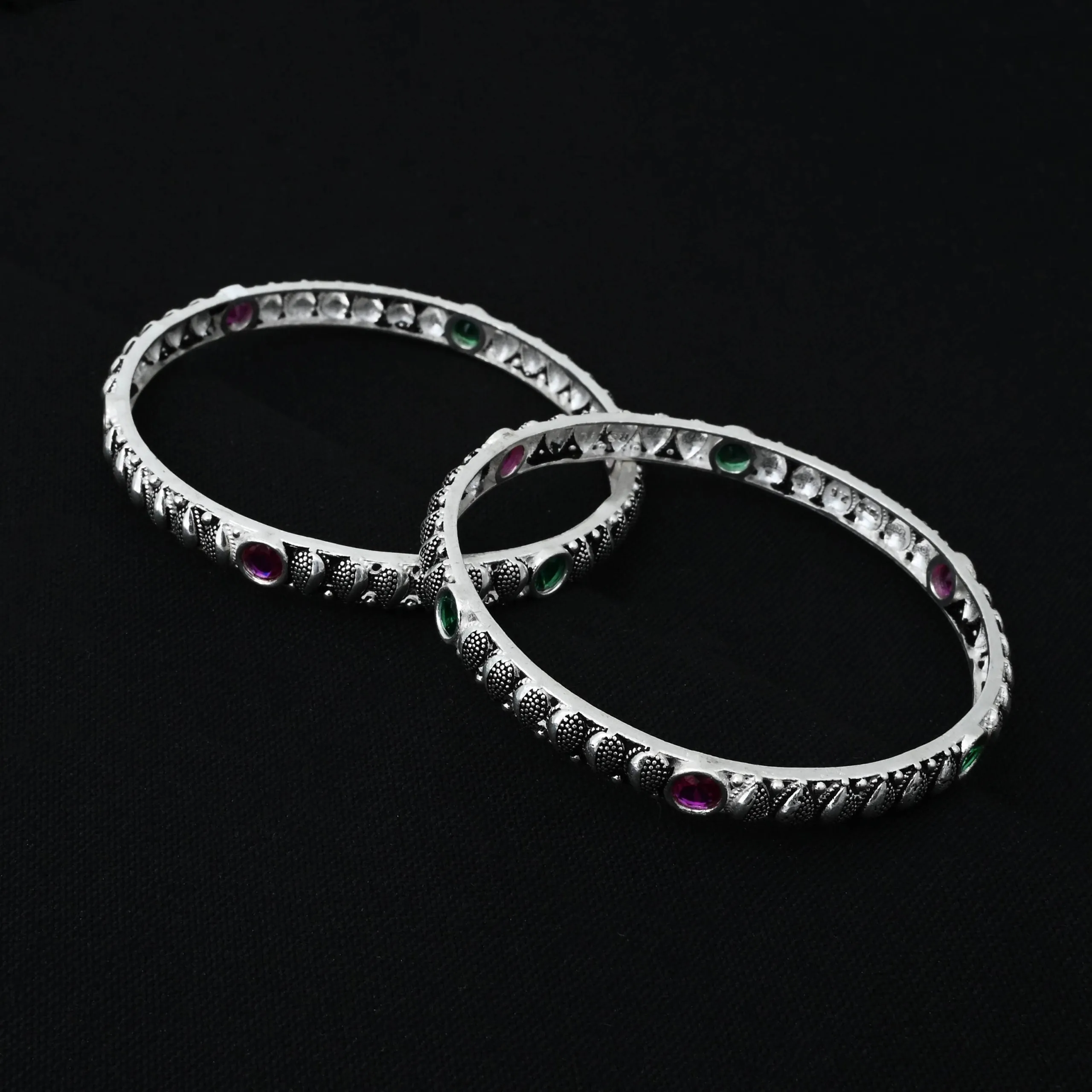 Oxidised Silver Antique Designer Bangles for Ladies