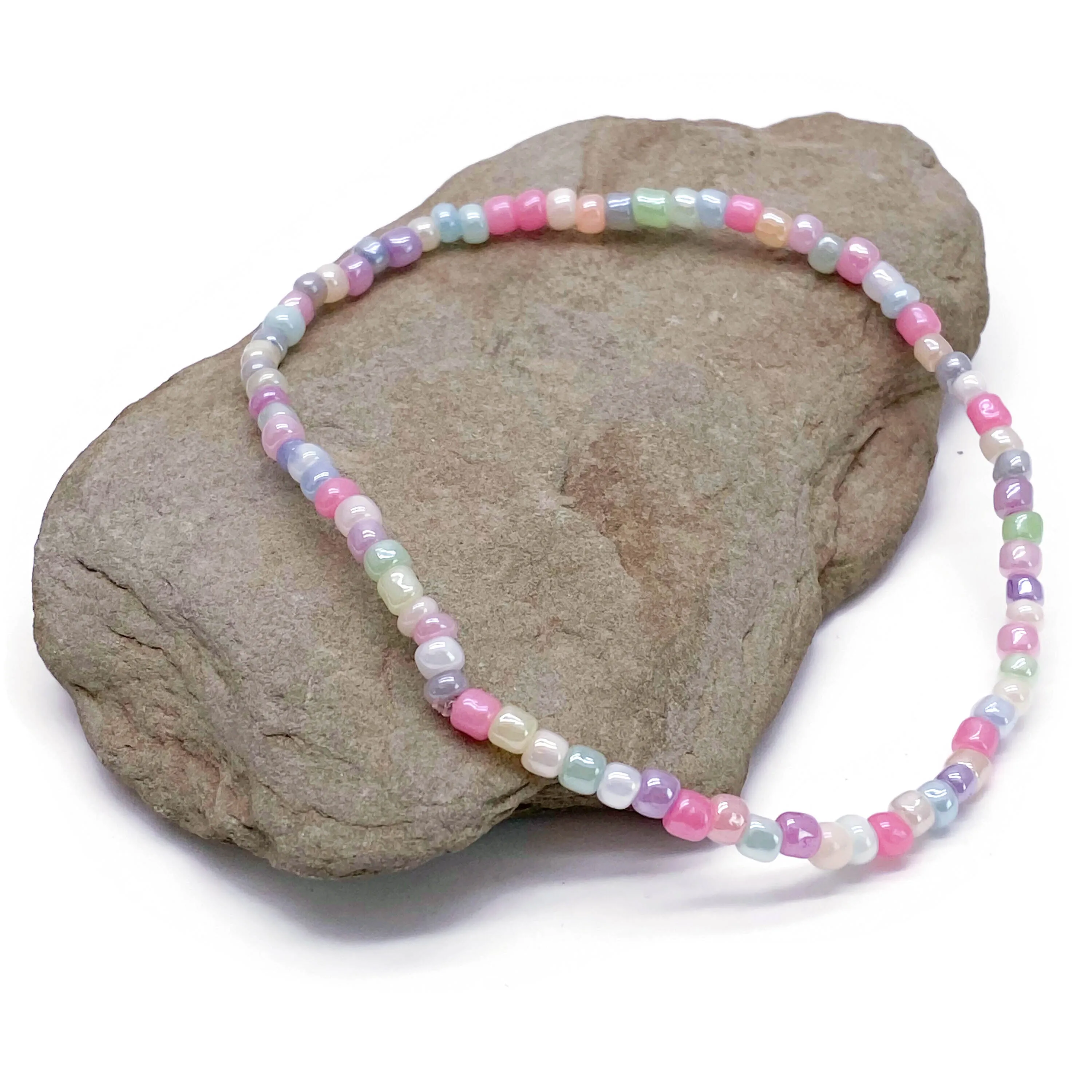 Pale Pastel Mix Seed Bead Anklet