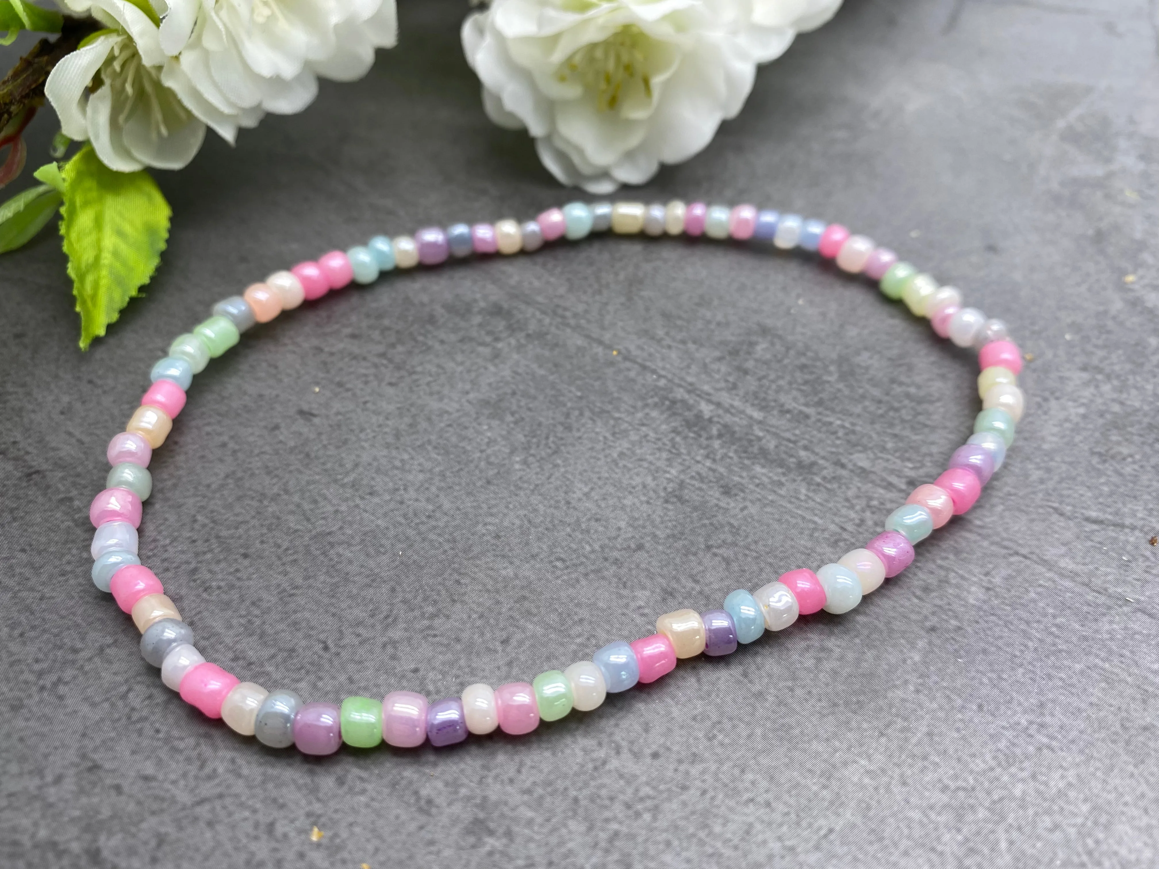 Pale Pastel Mix Seed Bead Anklet