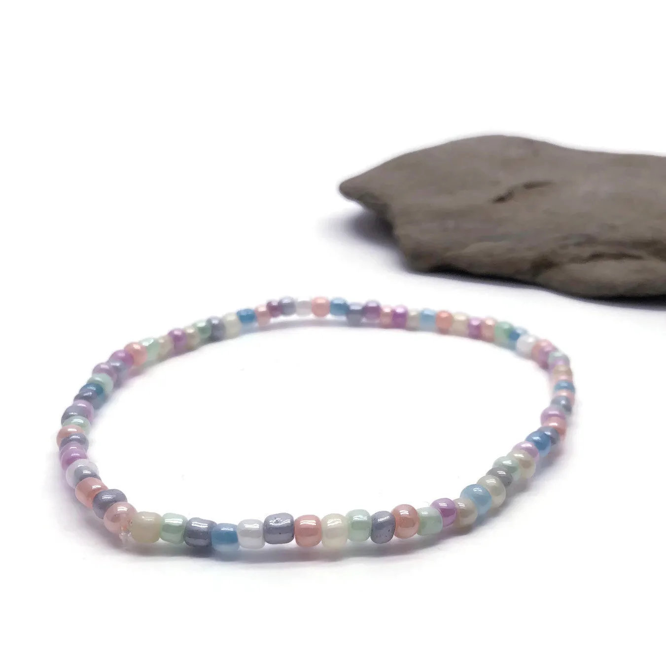 Pale Pastel Mix Seed Bead Anklet