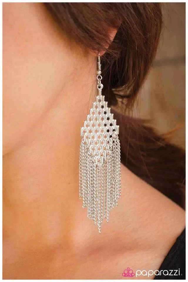 Paparazzi Earring ~ Lunatic Fringe - Silver