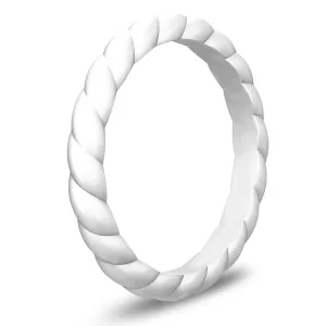 Pearl White Braided Silicone Ring - Stackable Thin Band