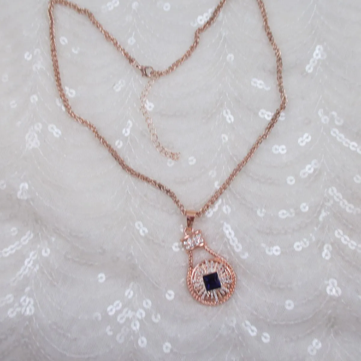 Purple Tanzanite & Rhinestone Exquisite Rose Gold Pendant Necklace