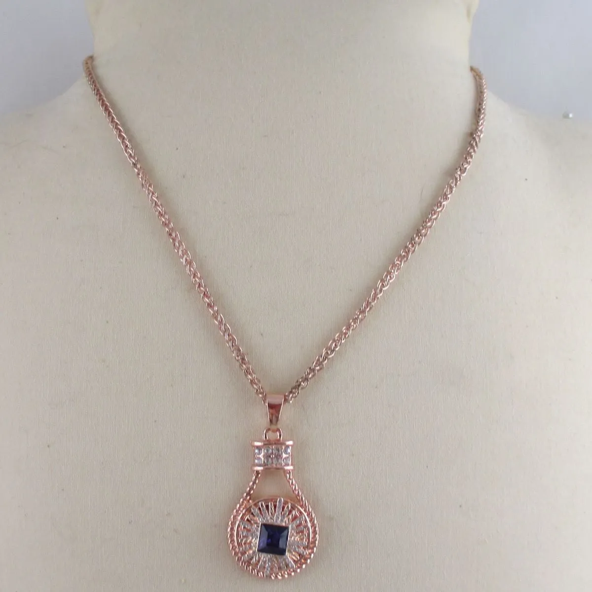 Purple Tanzanite & Rhinestone Exquisite Rose Gold Pendant Necklace