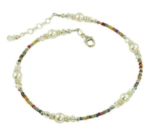 Rainbow Crystal Pearl Beaded Anklet