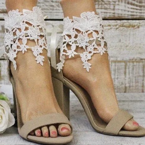 ROSE TRELLIS  lace  bridal  anklets cream