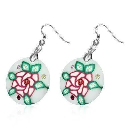 Round Handcrafted Floral Cane Work Clay & CZ Earrings ~ Five Colors