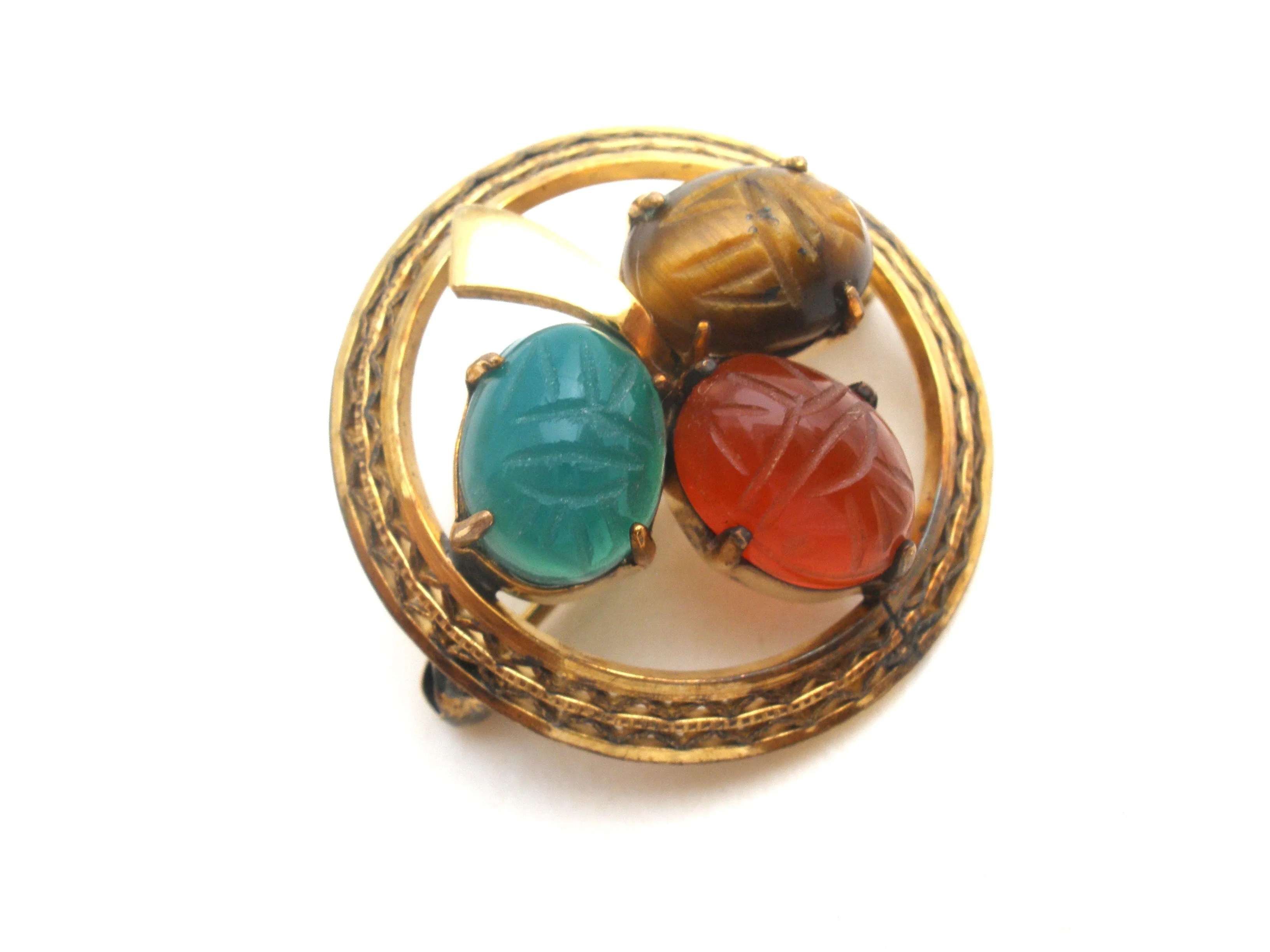 Scarab Beetle Gemstone Gold Filled Brooch Pin