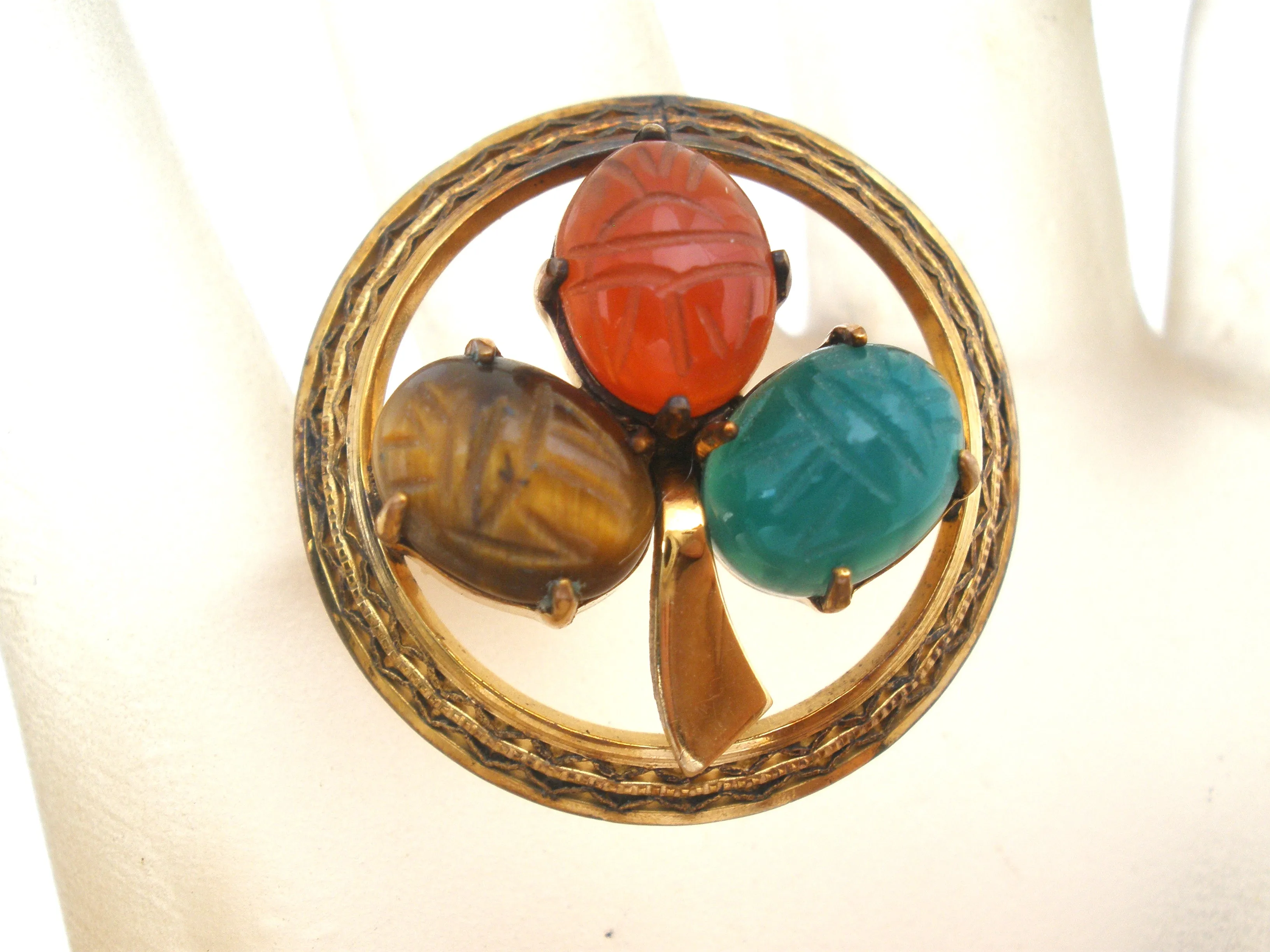 Scarab Beetle Gemstone Gold Filled Brooch Pin