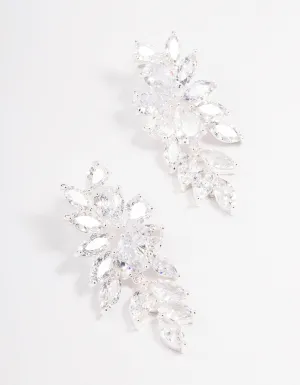 Silver Flower Cluster Drop Earrings