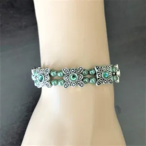 Silver Green Crystal Stretch Bracelet