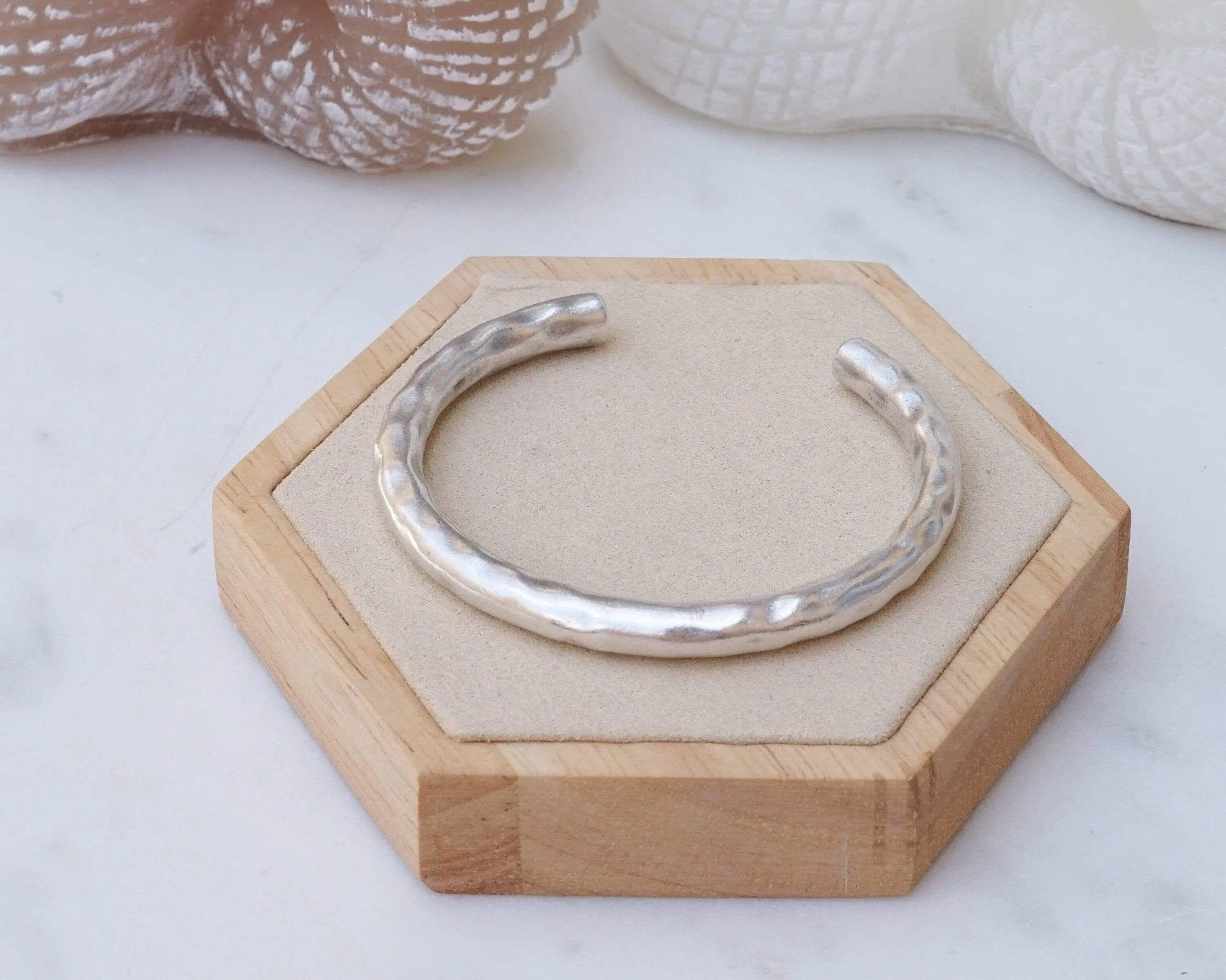 Silver Thick Hammered/Simple Shiny Cuff Bracelet