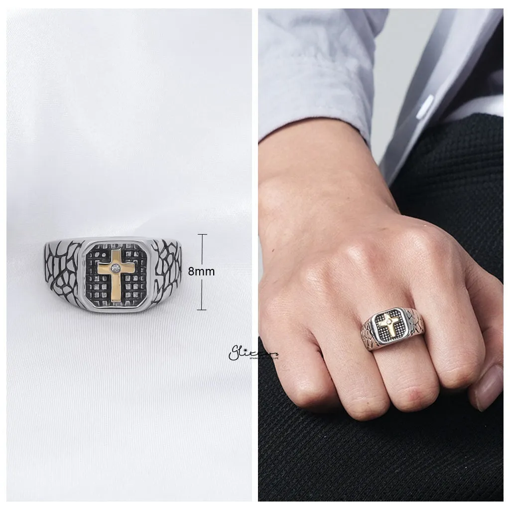 Stainless Steel Two Tone Cross Ring