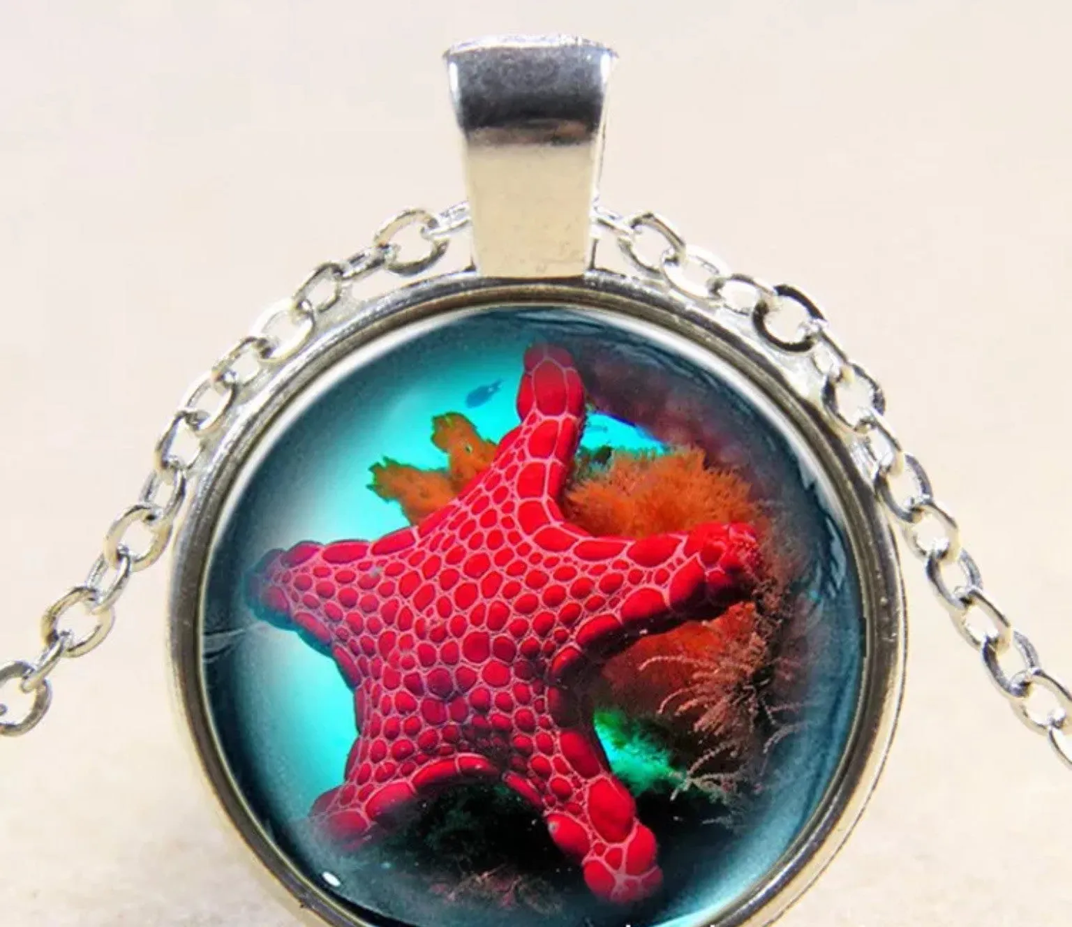 Starfish glass cabochon necklaces