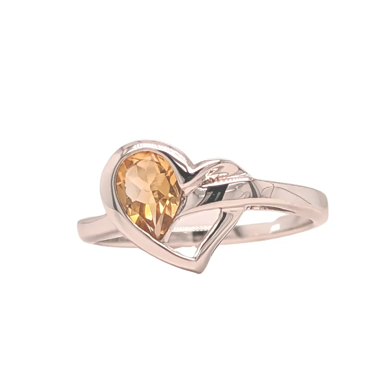 Sterling Silver Citrine Heart Ring