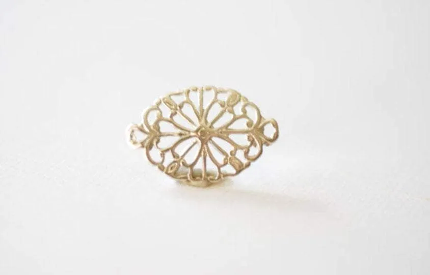 Sterling Silver Filigree Flower Connector Charm- 925 Silver Oval Connector, Silver oval Round Connector Link spacer, 90