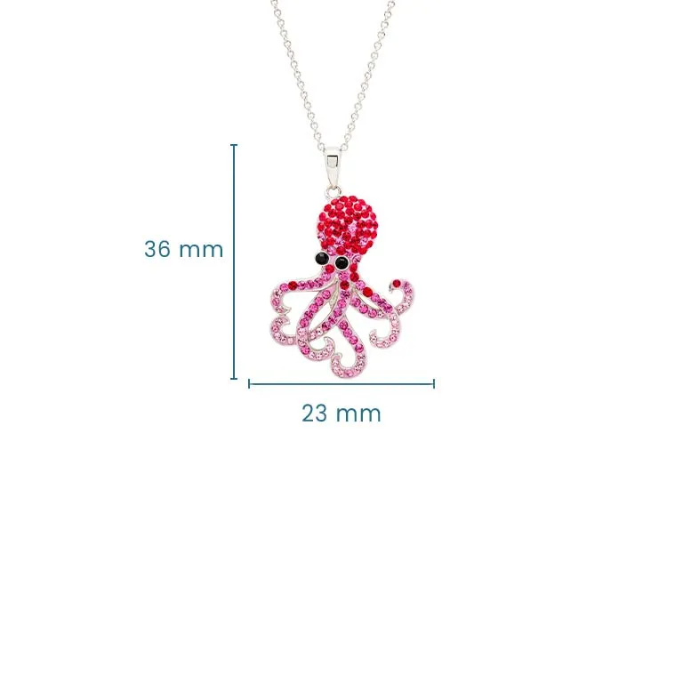 Sterling Silver Pink Crystals Octopus Necklace