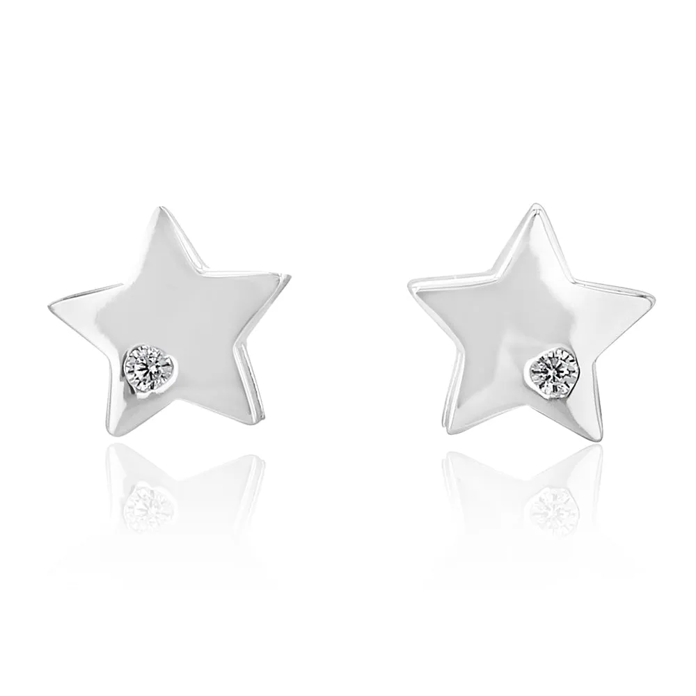 Sterling Silver Zirconia Star Stud Earrings