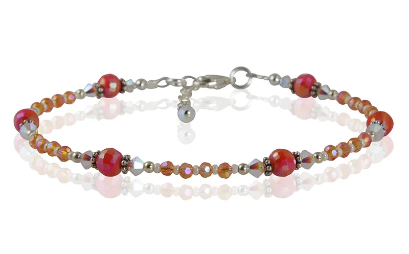 Sunburst Orange Crystal Beaded Anklet