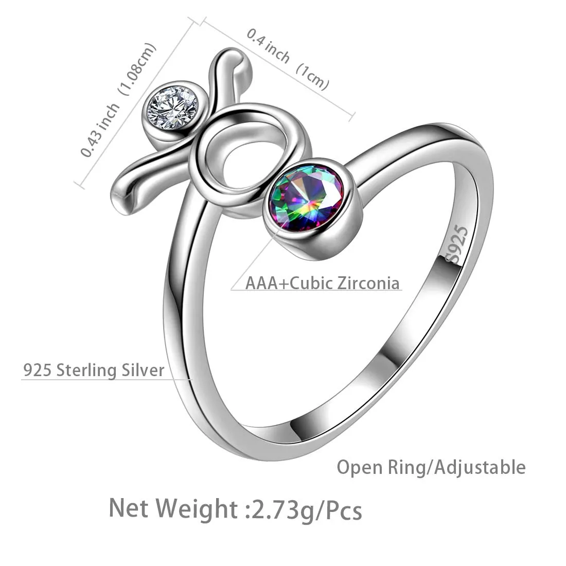 Taurus Zodiac Rings Women Girls Jewelry Birthday Gift Mystic Topaz 925 Silver