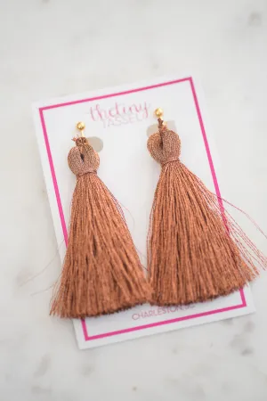 The St. Margaret Clip-On Tassel Earring in Copper