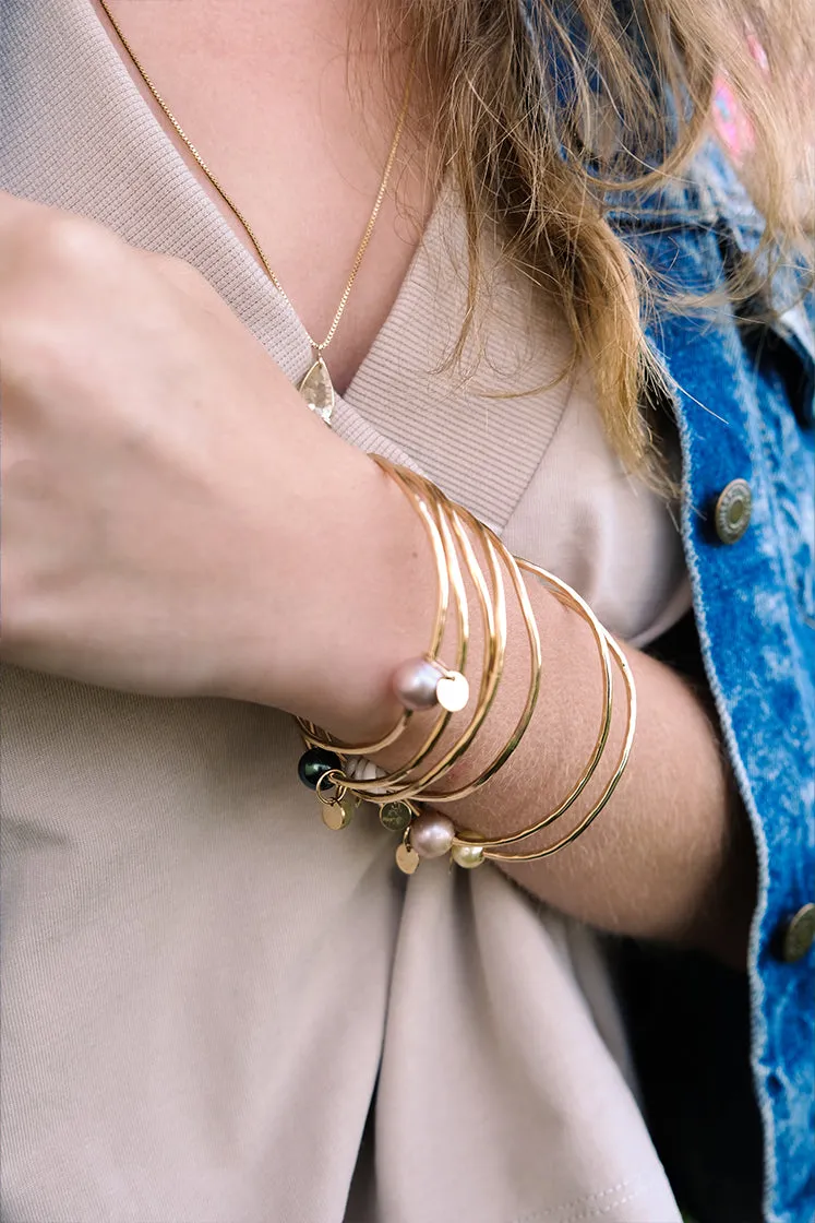 Ti Leaf Bangle - Pink Freshwater Pearl