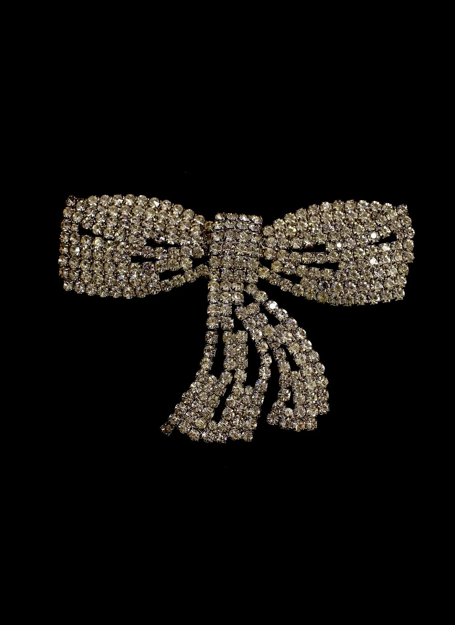 Vintage 1980s Large Crystal Bow Brooch