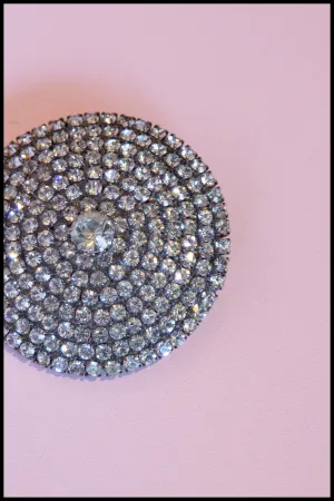 Vintage 1980s Large Rhinestone Shield Brooch