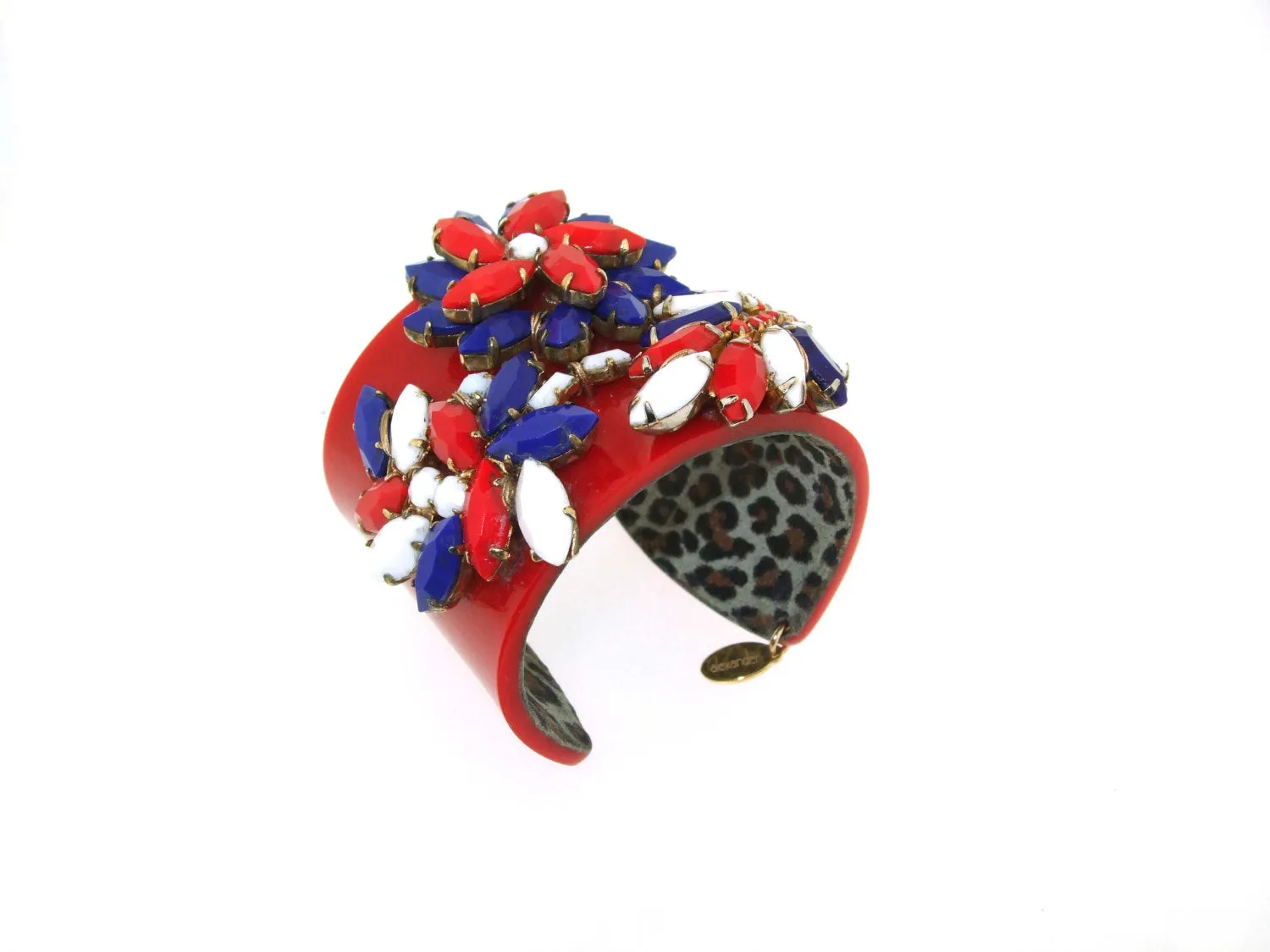 Vintage Red White Blue Bracelet Vintage Glass Cuff by Katherine Alexander