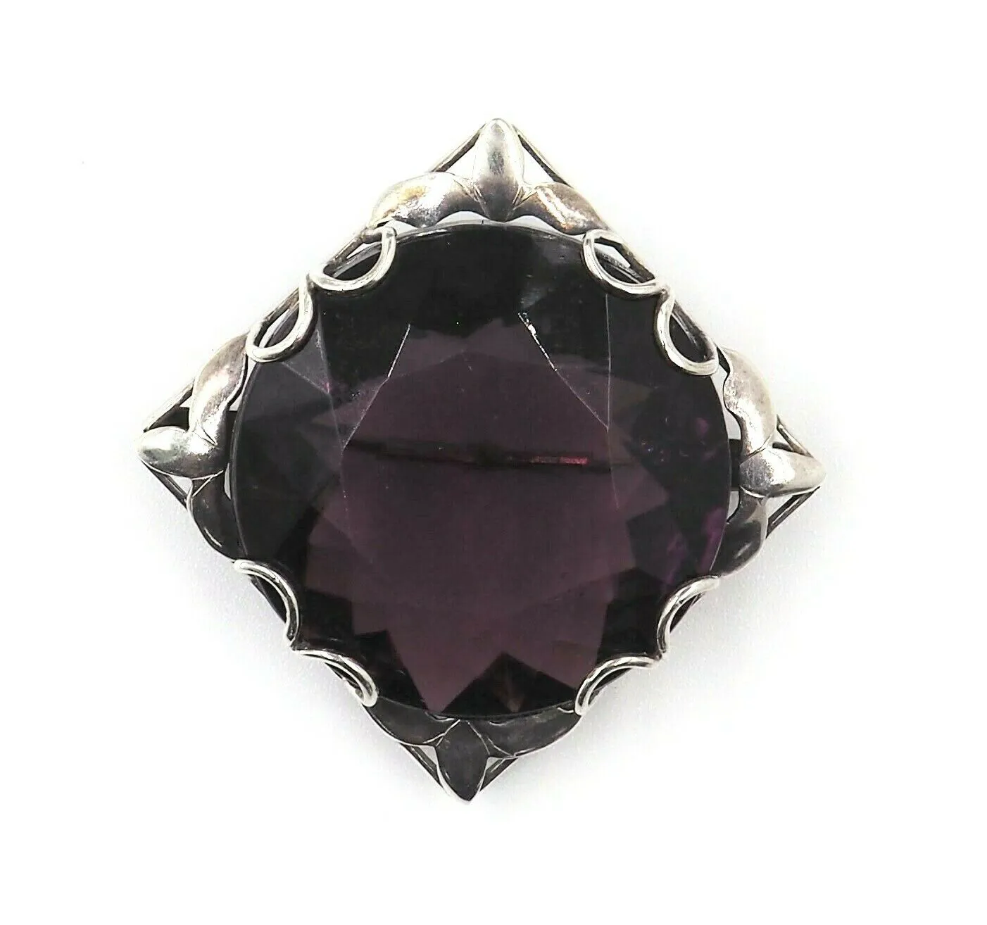 Vintage Sterling Silver & Purple Glass Stone Brooch