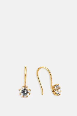 White Topaz Bud Hook Earrings Gold Plate