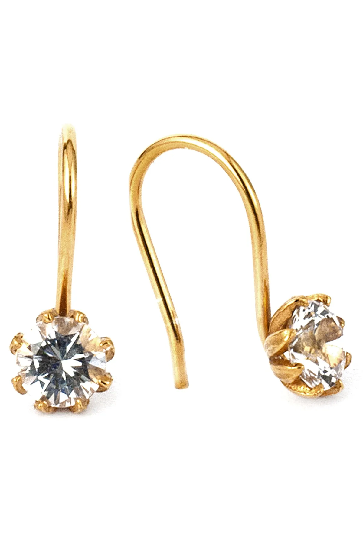 White Topaz Bud Hook Earrings Gold Plate